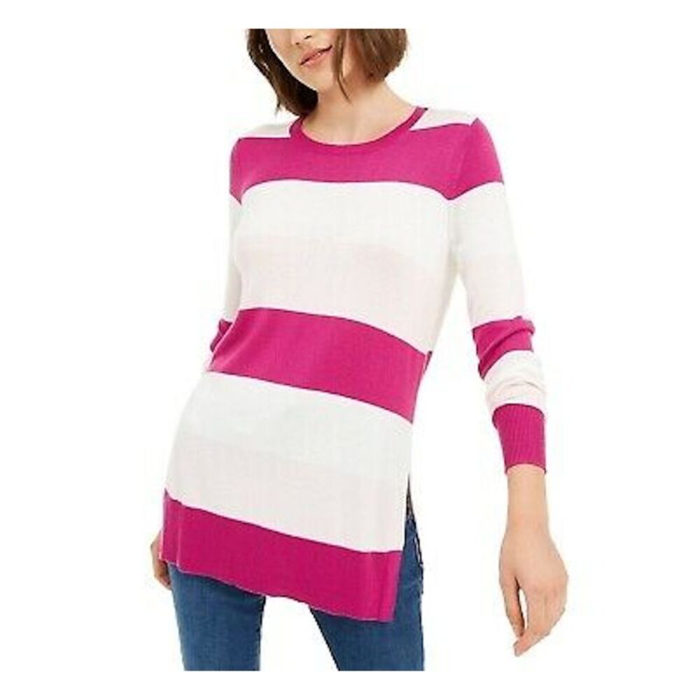 MAISON JULES Womens Pink Color Block Long Sleeve Jewel Neck Sweater Size: XL